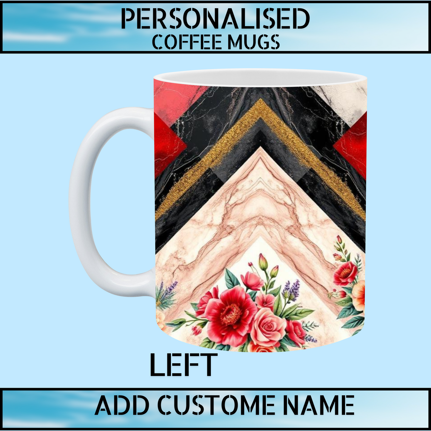 Personalised Custom Name Marble Floral Coffee Mug