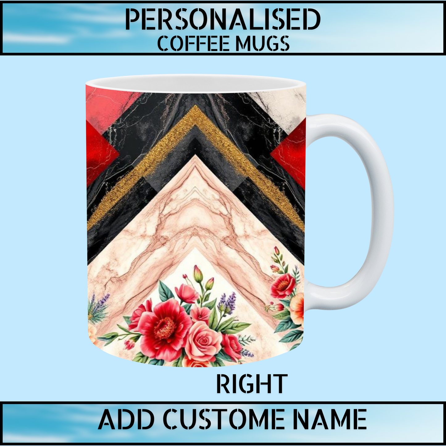 Personalised Custom Name Marble Floral Coffee Mug