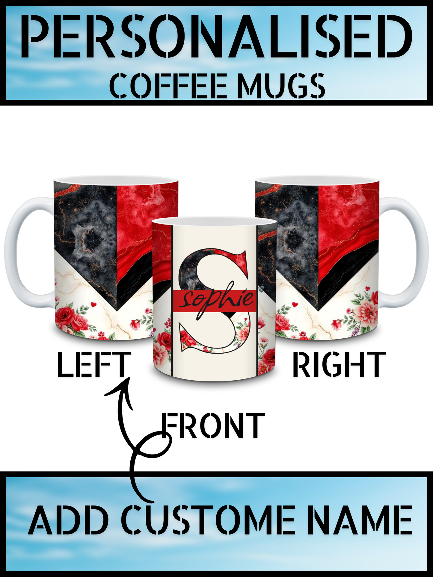Custom Name Ceramic 11oz Marble Floral Coffee Mug
