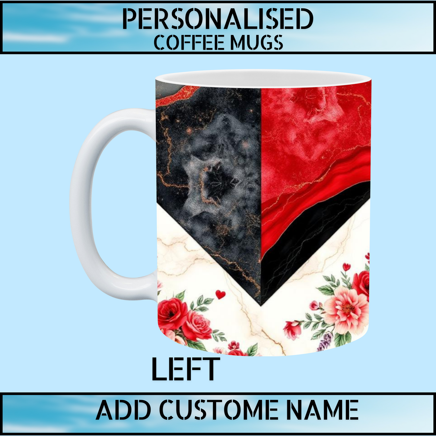Custom Name Ceramic 11oz Marble Floral Coffee Mug