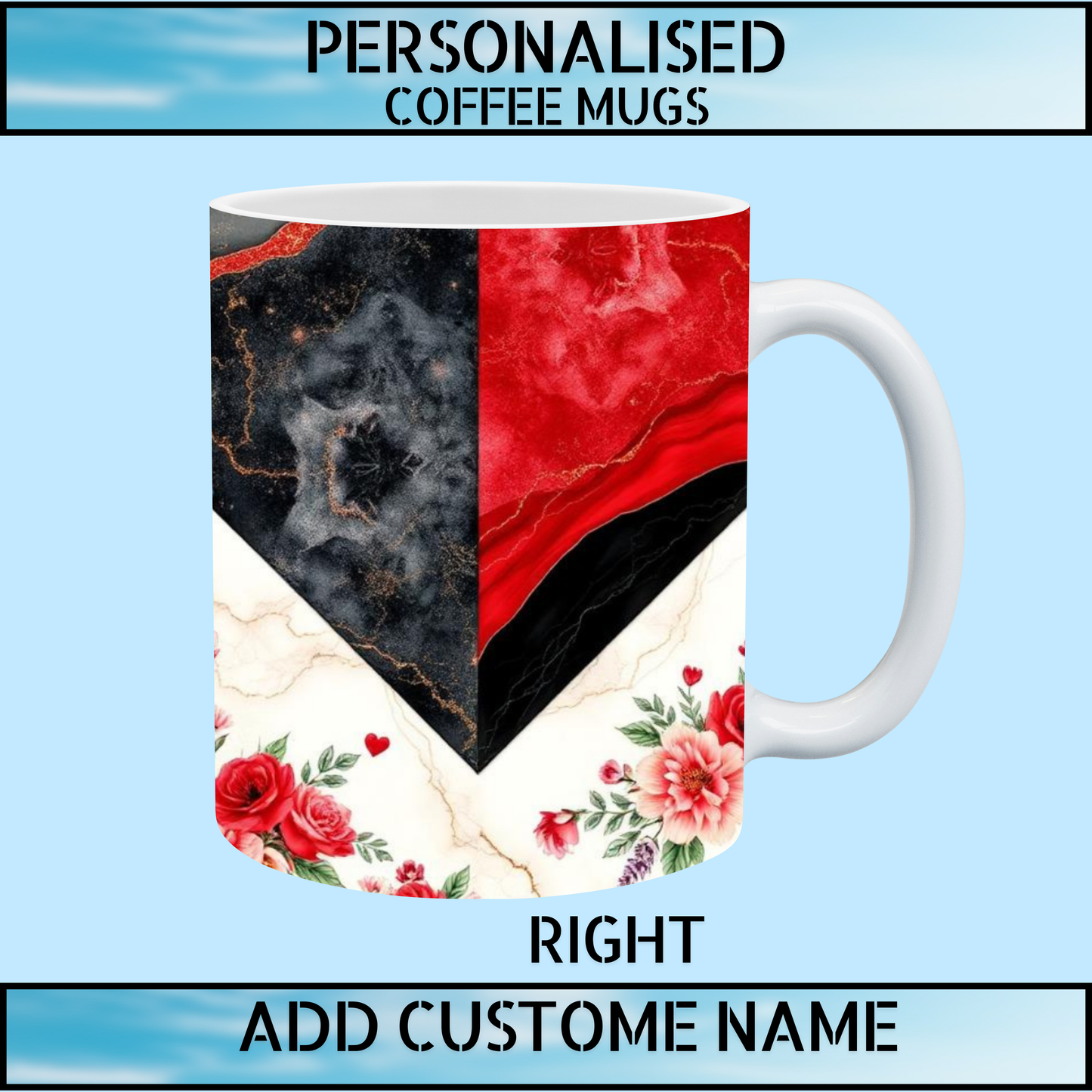 Custom Name Ceramic 11oz Marble Floral Coffee Mug