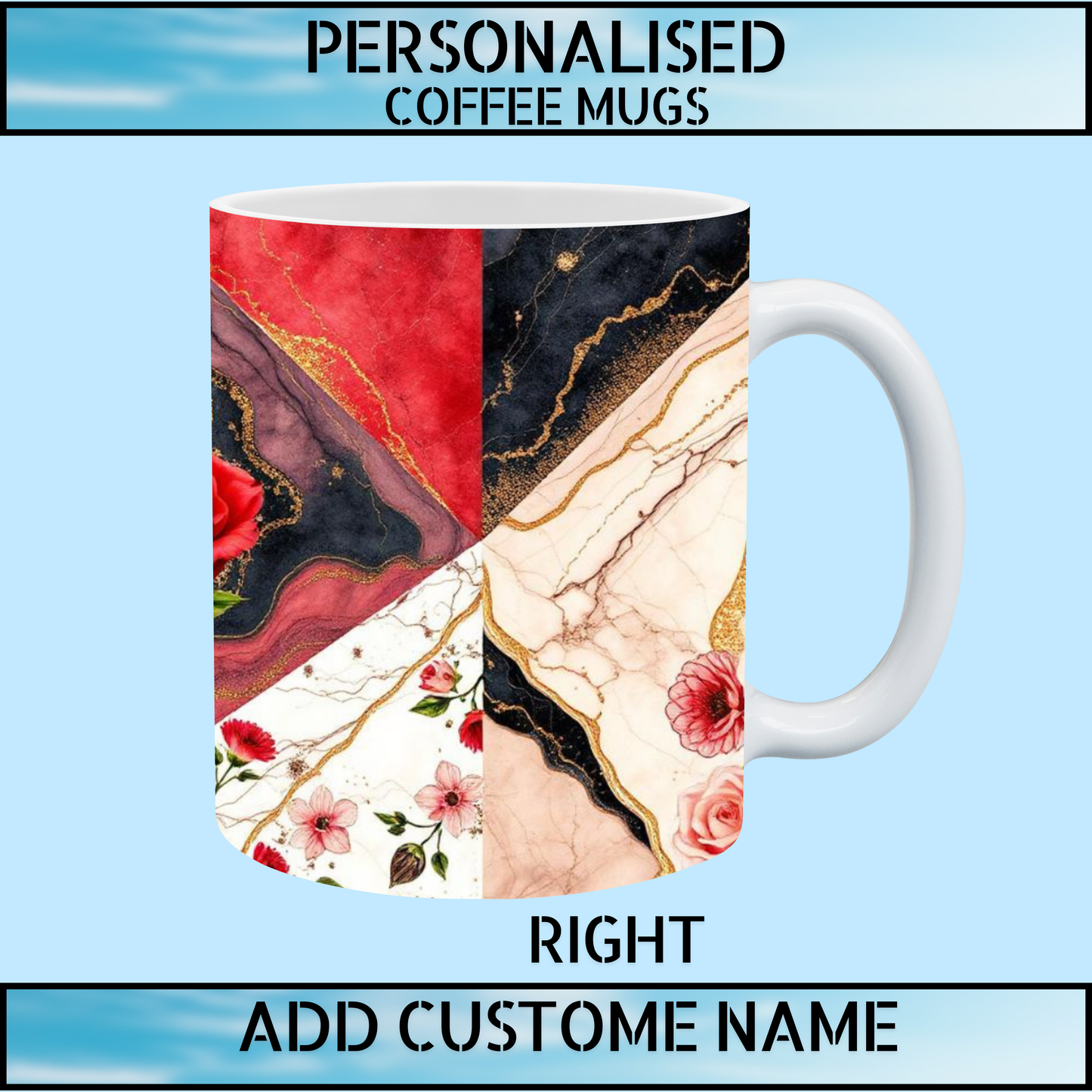 Floral & Marble Patterned Personalised Coffee Mug