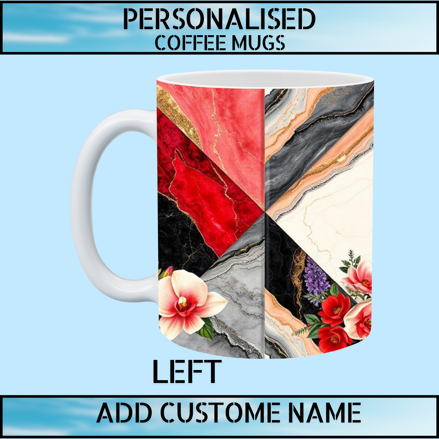 Custom Initial & Name Marble Floral Coffee Mug