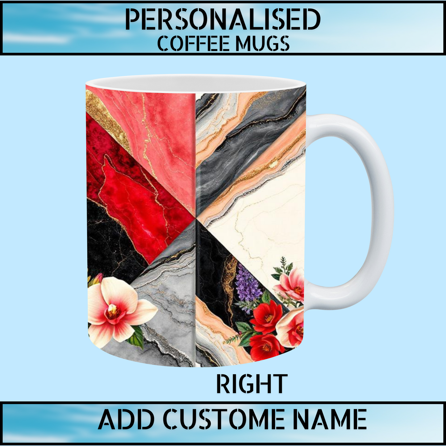Custom Initial & Name Marble Floral Coffee Mug