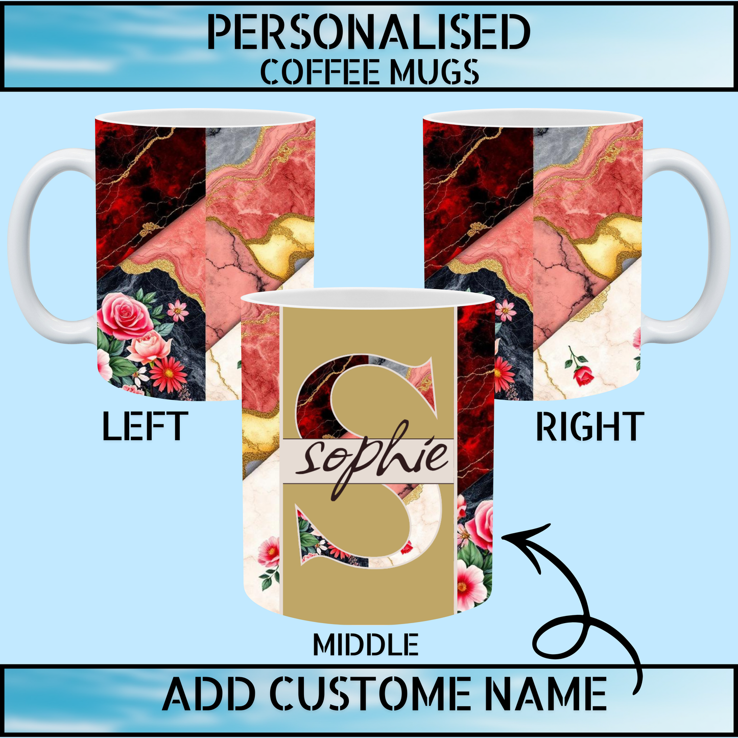 Personalised Coffee & Tea Marble Floral Mug