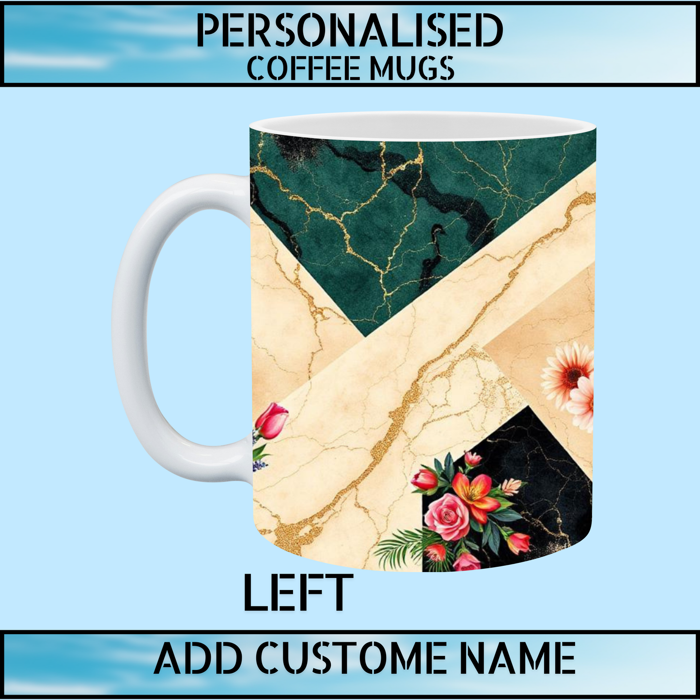 Bottle Green & Beige Marble Floral Personalised Coffee Mug