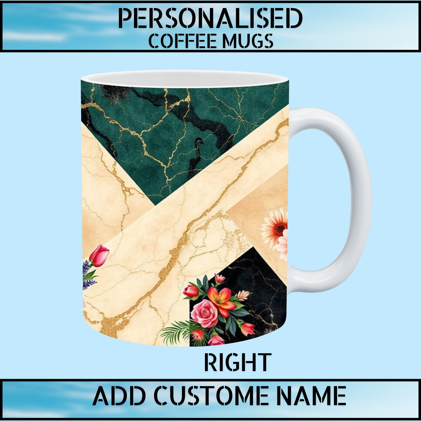 Bottle Green & Beige Marble Floral Personalised Coffee Mug