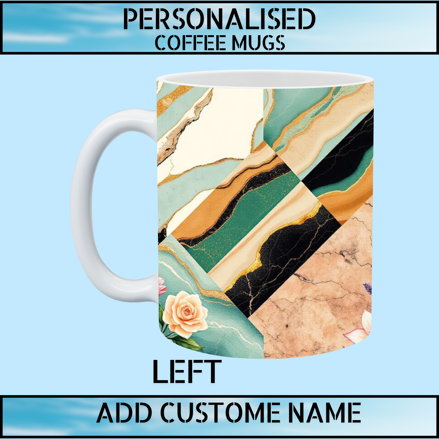 Personalised Green & Gold Marble Floral Coffee Mug