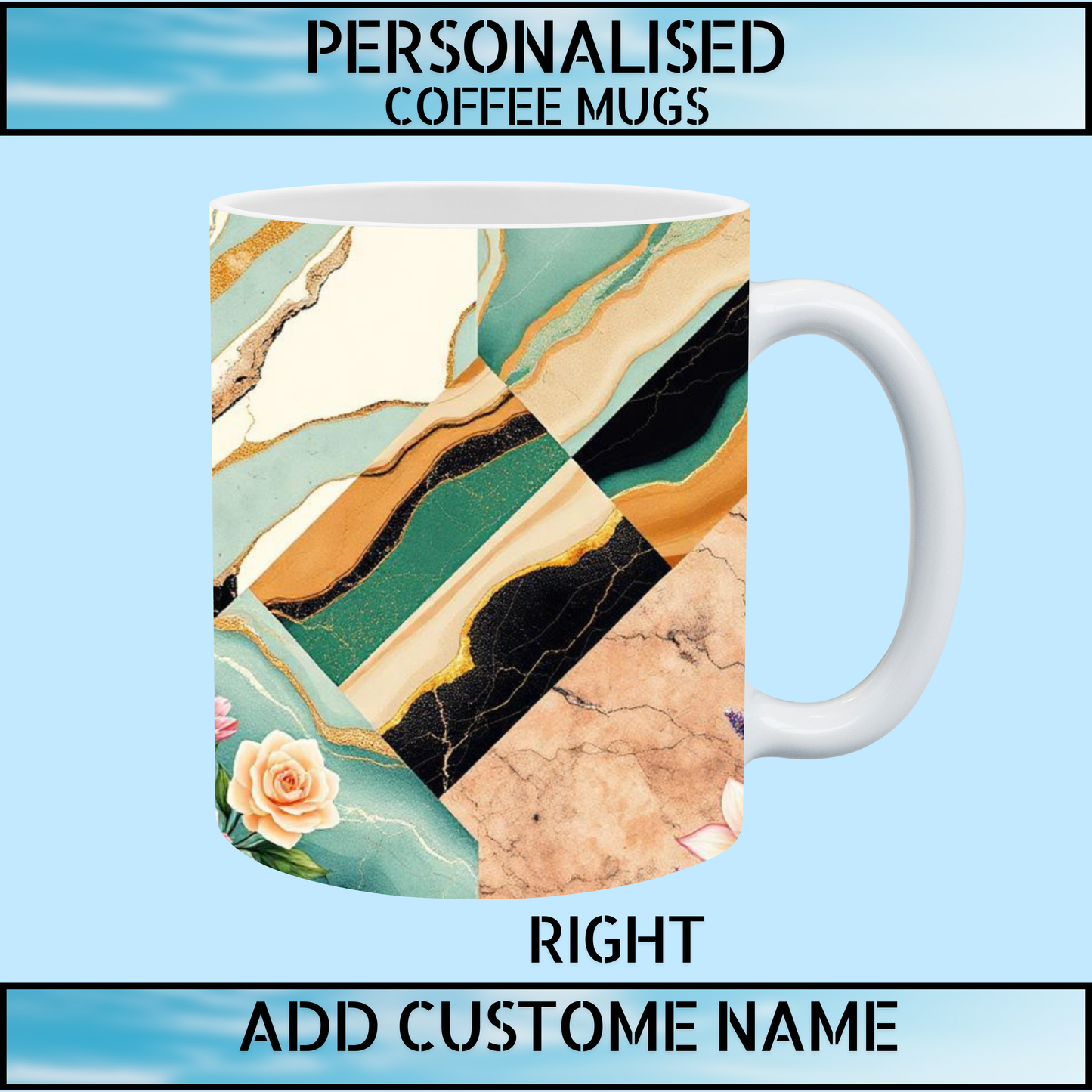 Personalised Green & Gold Marble Floral Coffee Mug