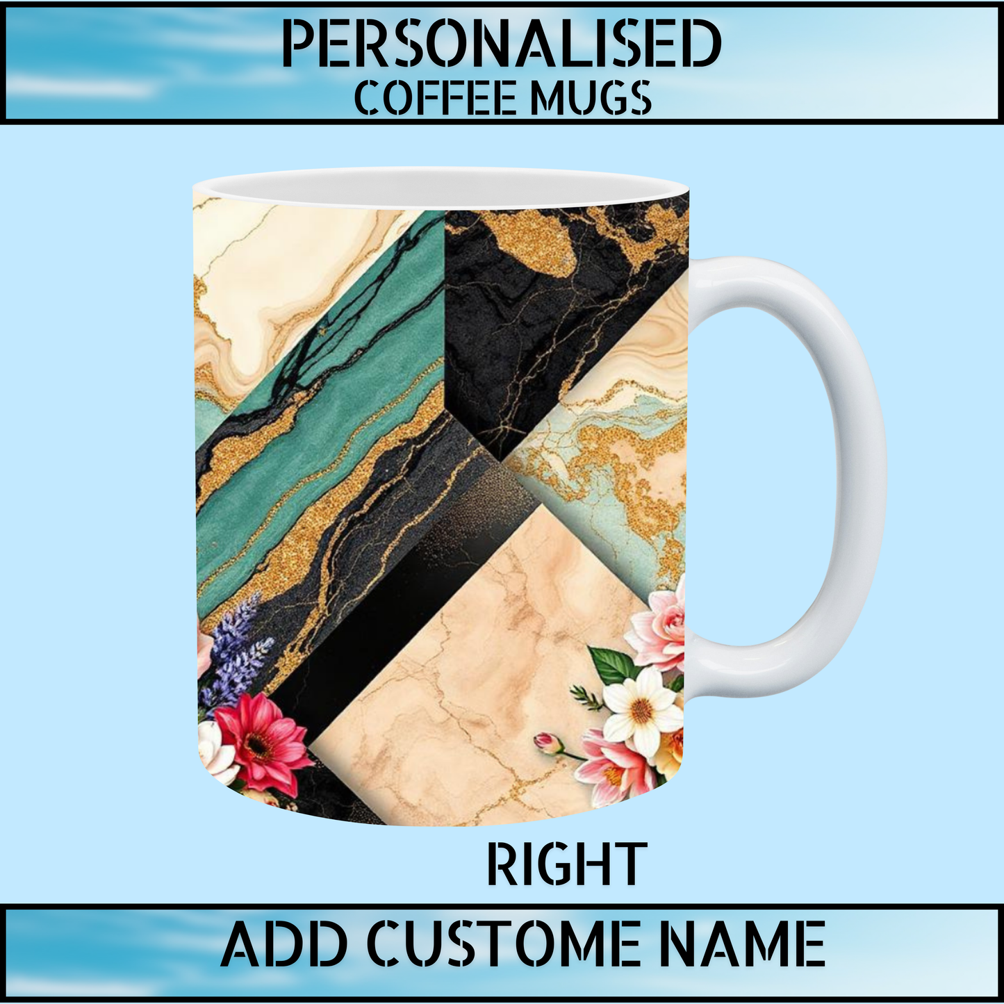 Personalised Green & Gold Marble Floral 11oz Coffee Mug