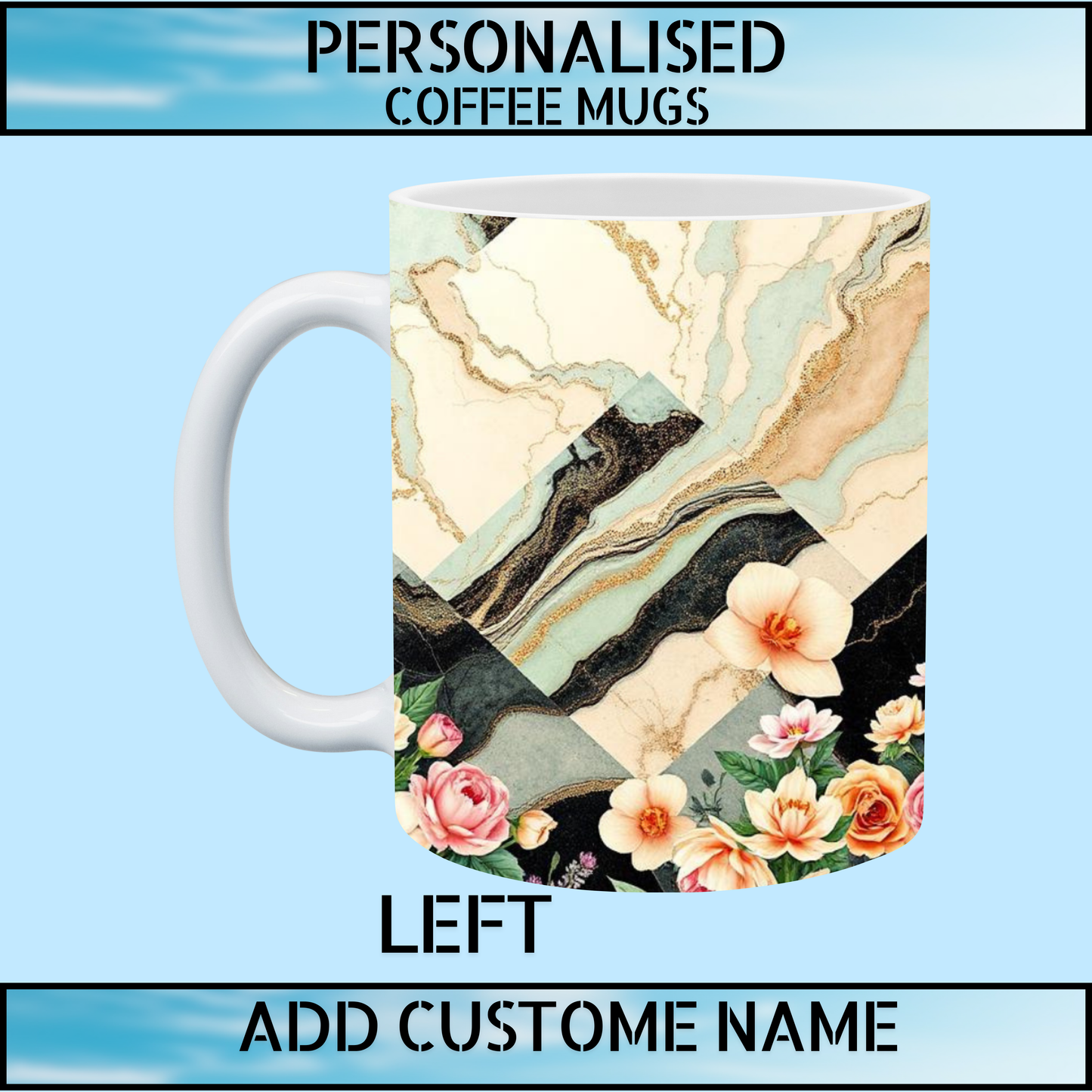 Personalised Floral & Marble Art Ceramic Coffee Mug