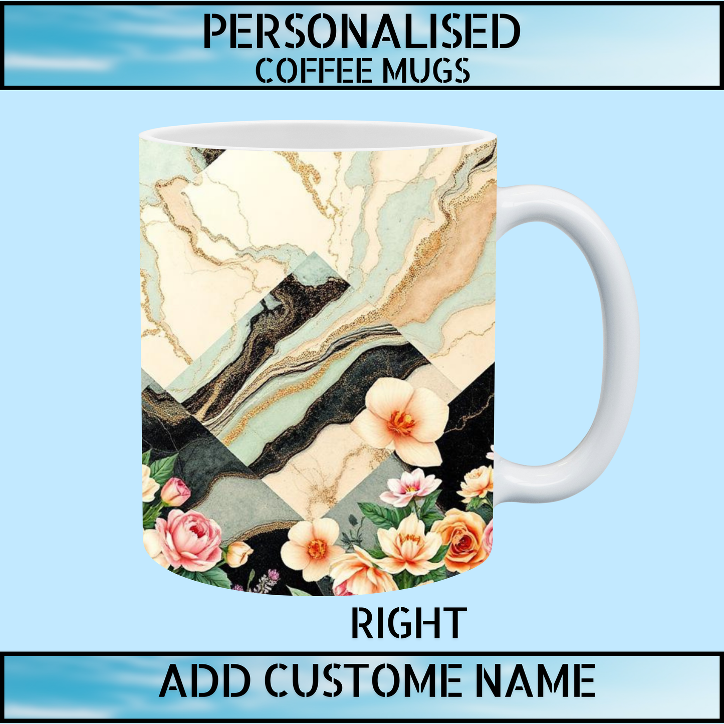 Personalised Floral & Marble Art Ceramic Coffee Mug