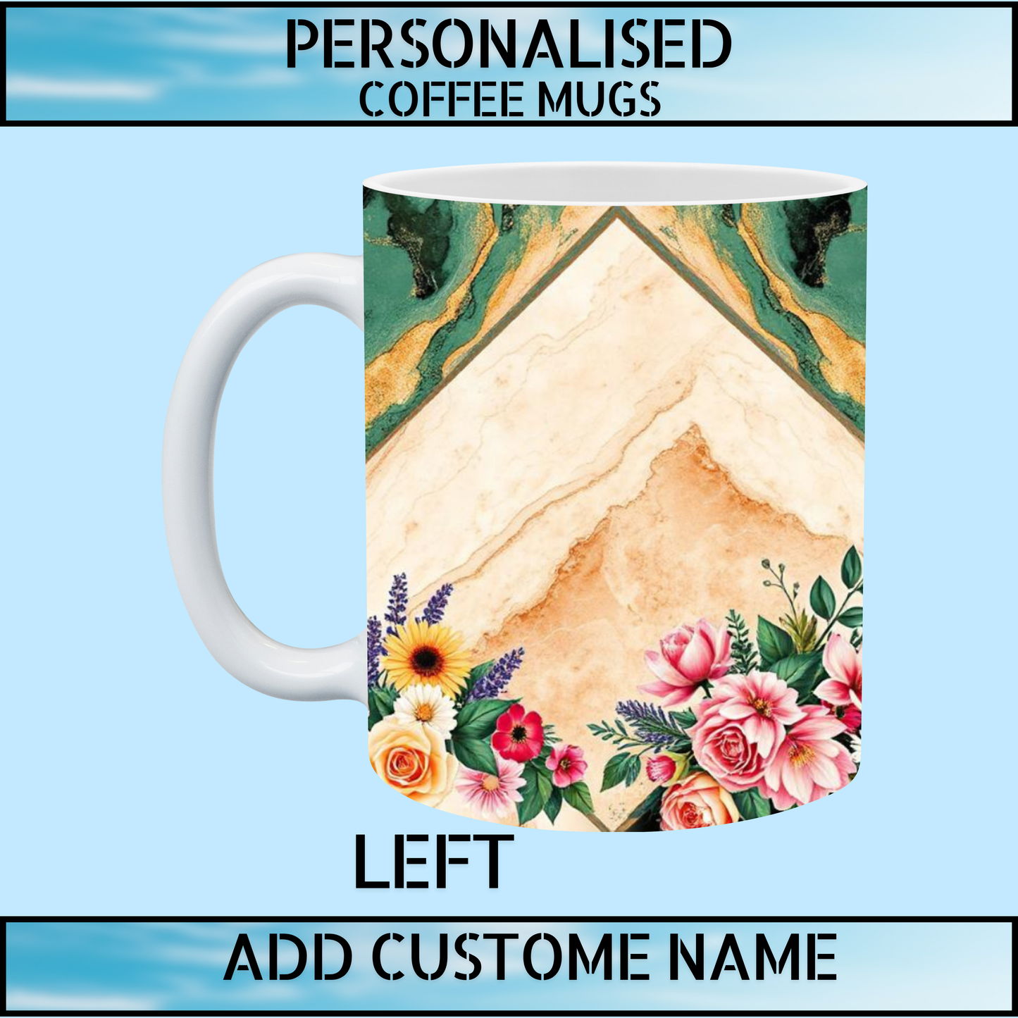 Elegant Marble & Floral Personalised Ceramic Coffee Mug