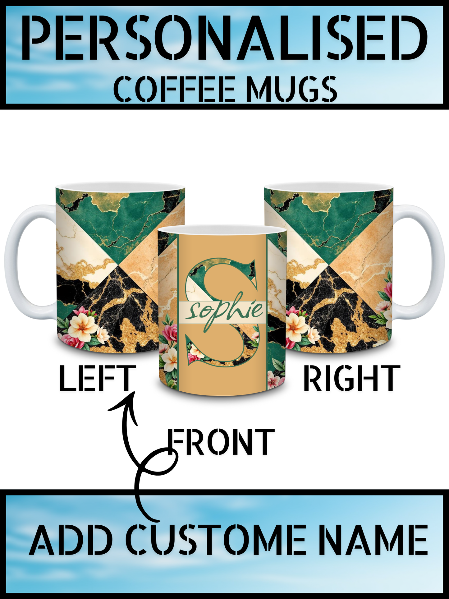 Elegant Marble Print Personalised Coffee & Tea Mug