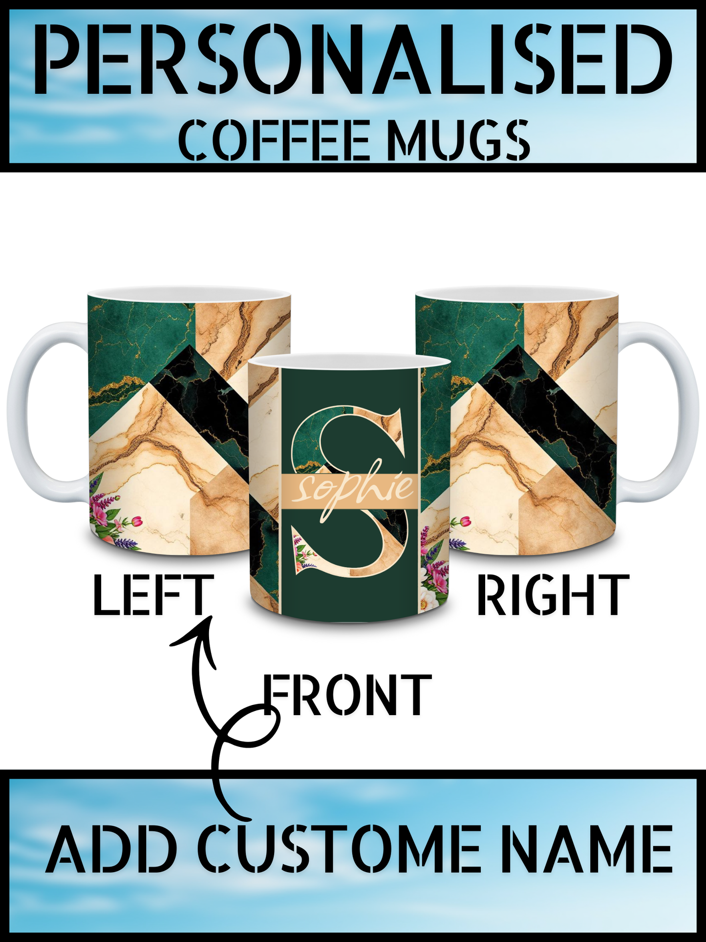 Marbled Print 11oz Ceramic Personalised Coffee Mug