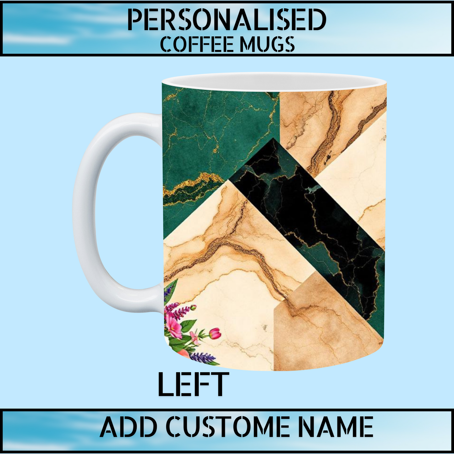 Marbled Print 11oz Ceramic Personalised Coffee Mug