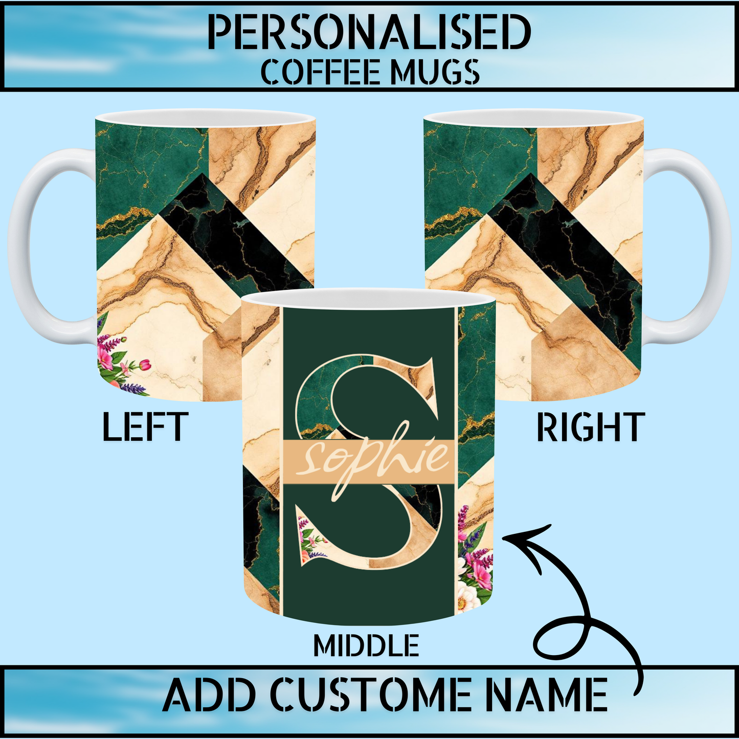 Marbled Print 11oz Ceramic Personalised Coffee Mug