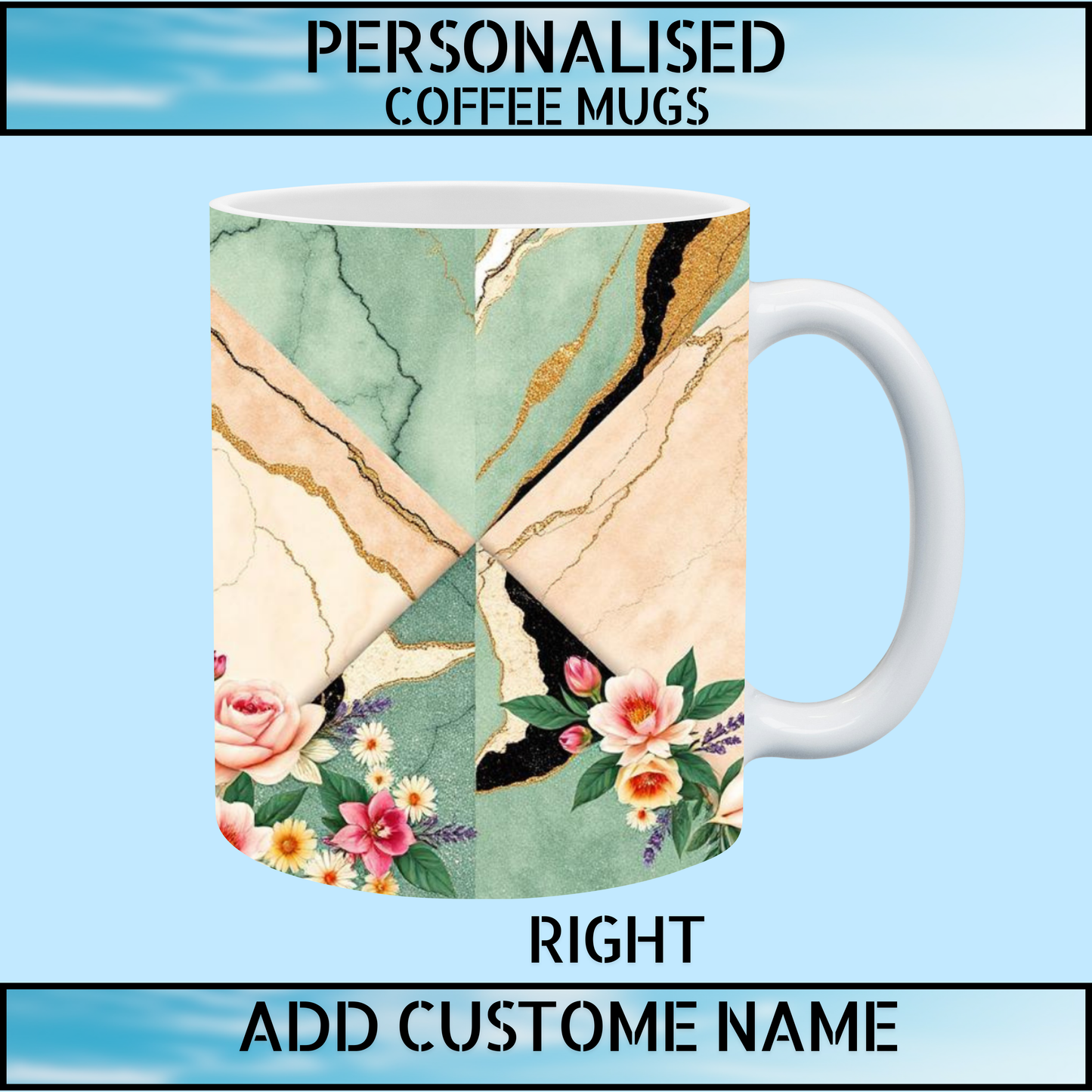 Personalised Gift Marble & Floral Coffee & Tea Mug