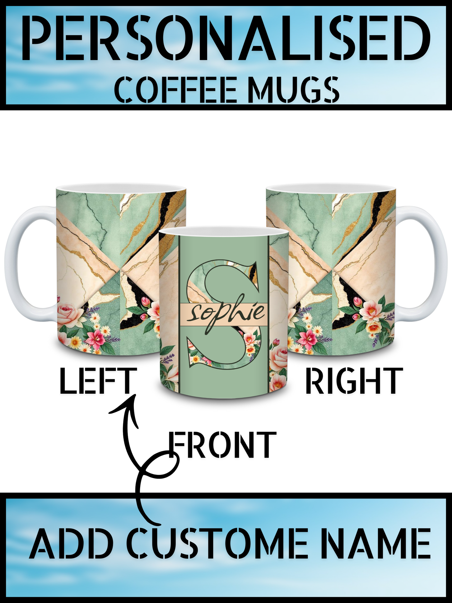 Personalised Gift Marble & Floral Coffee & Tea Mug