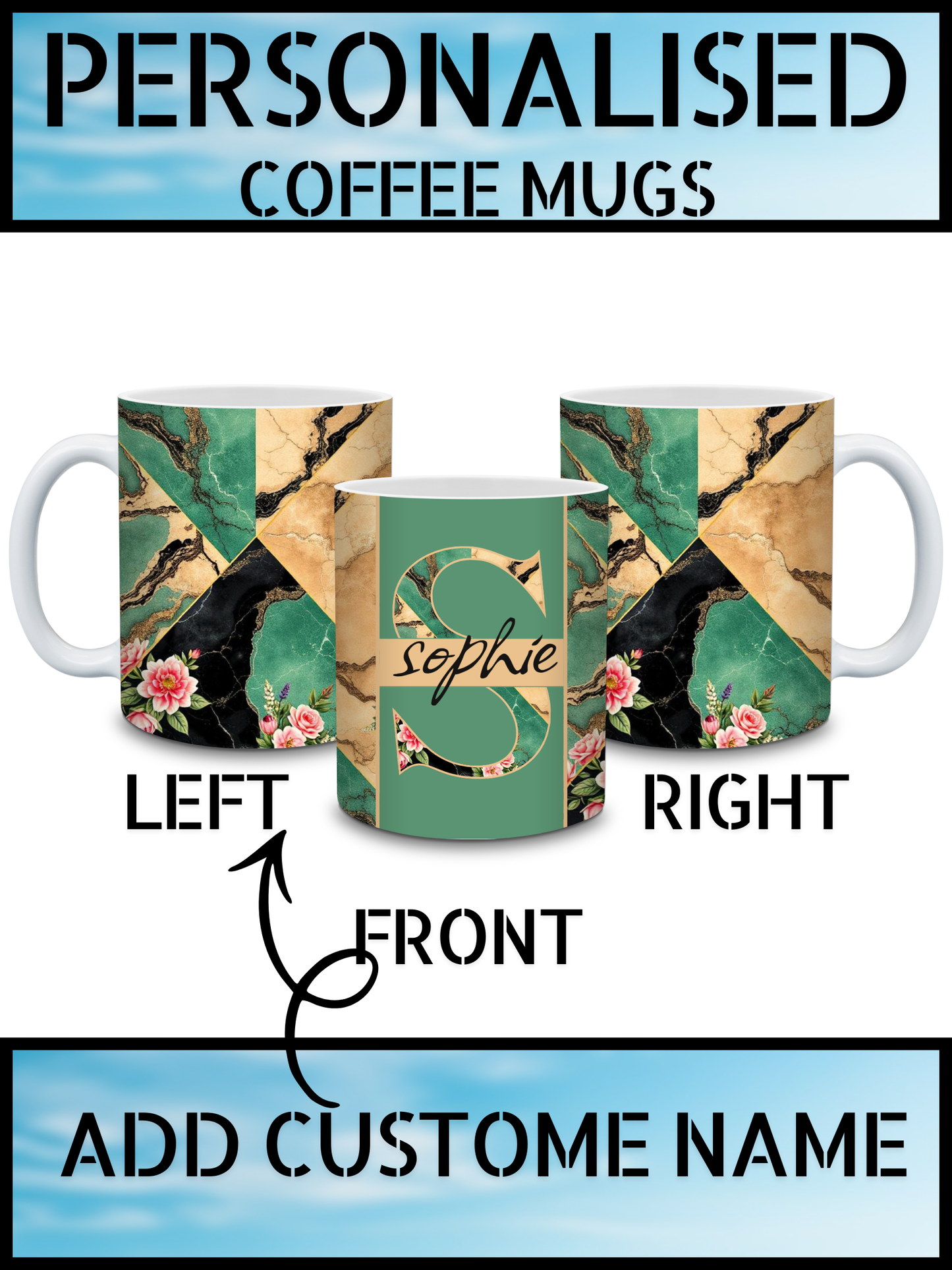 Best & Bargain Price Personalised Marble Floral Coffee Mug