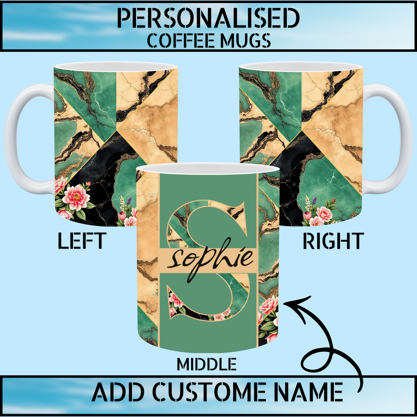 Best & Bargain Price Personalised Marble Floral Coffee Mug