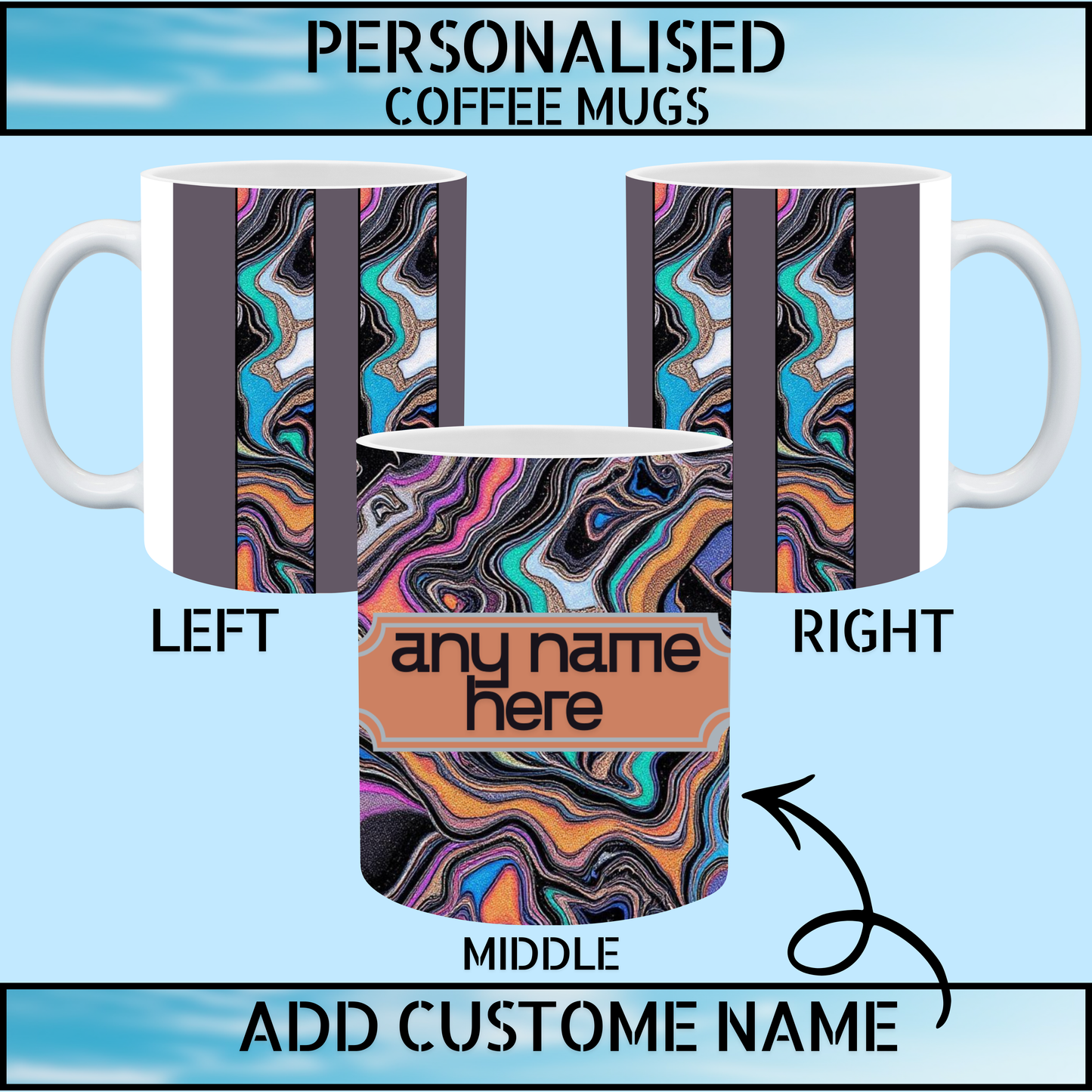 Cool Fancy Marble Art Personalised Name Coffee Mug