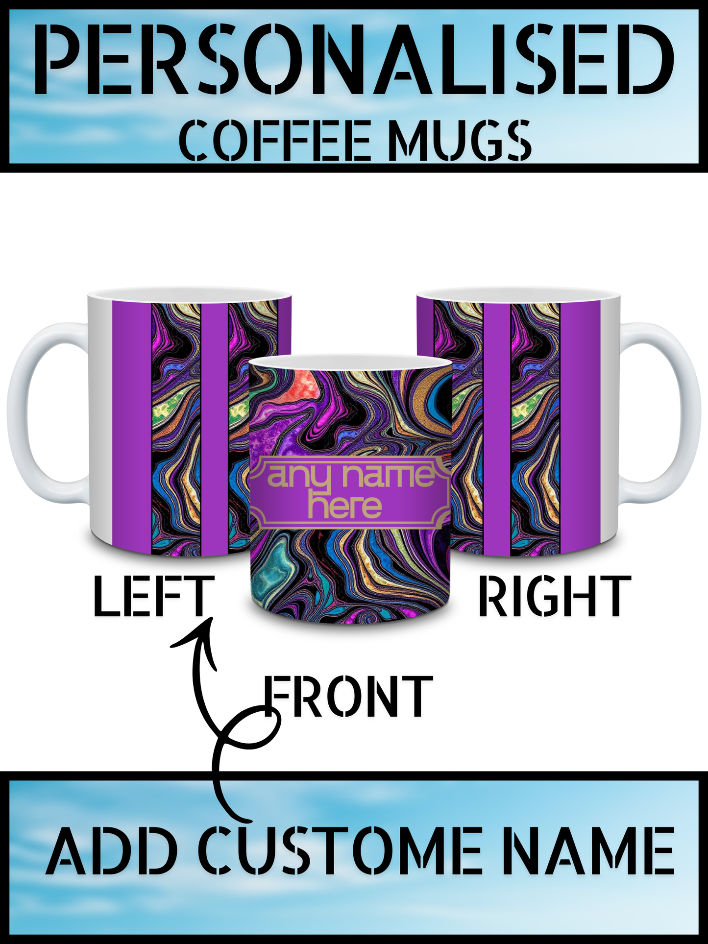 Purple Marble Personalised Name Coffee Mug 11oz