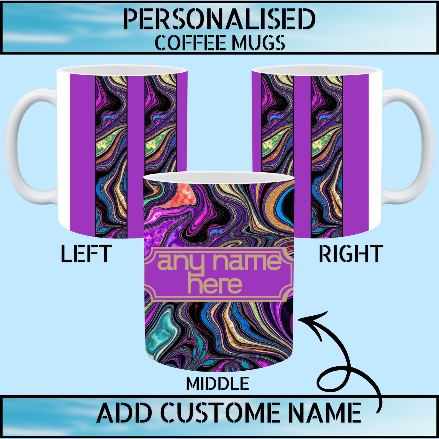 Purple Marble Personalised Name Coffee Mug 11oz