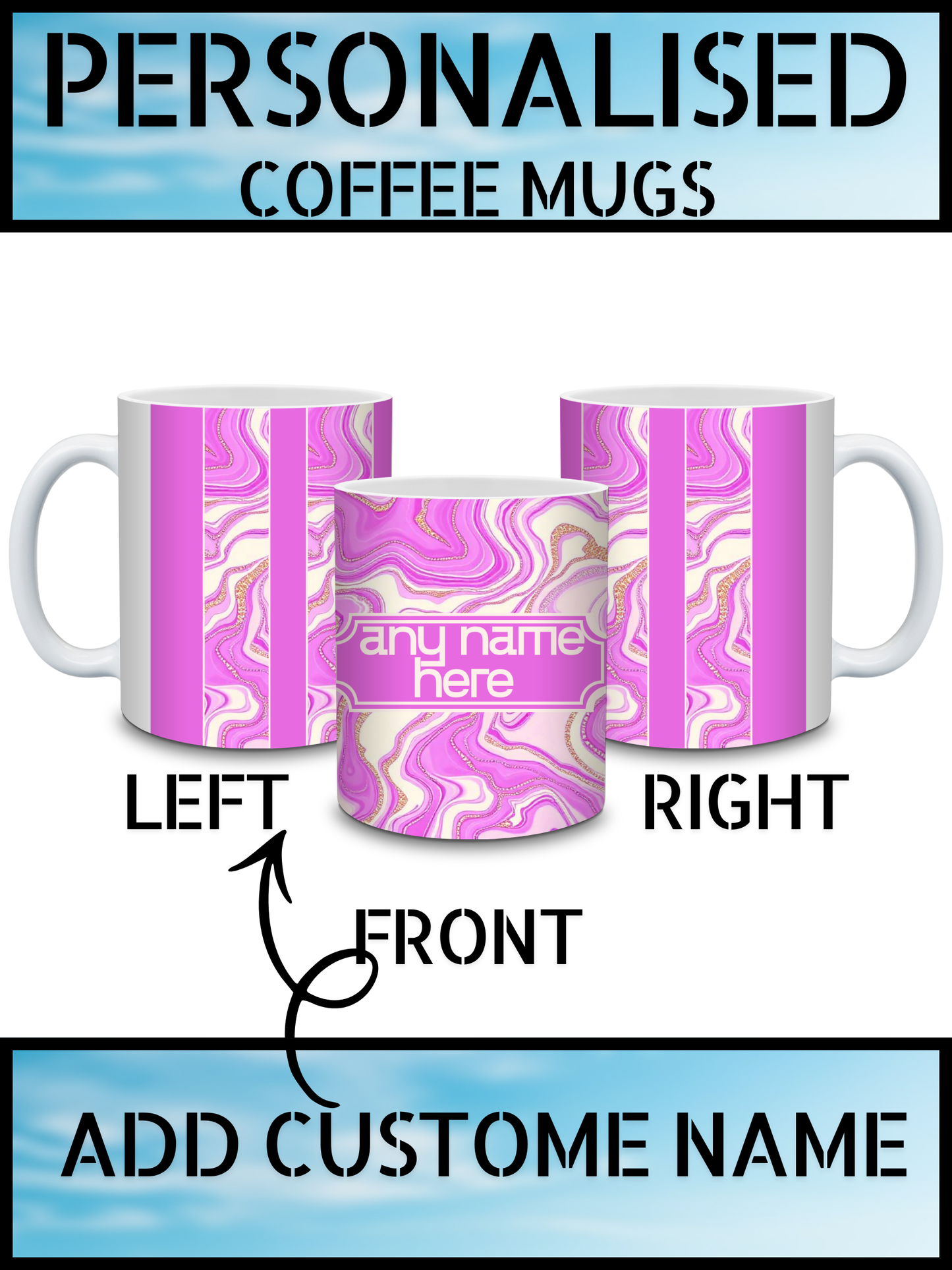 Pink Marble Art Personalised Name Coffee Mug