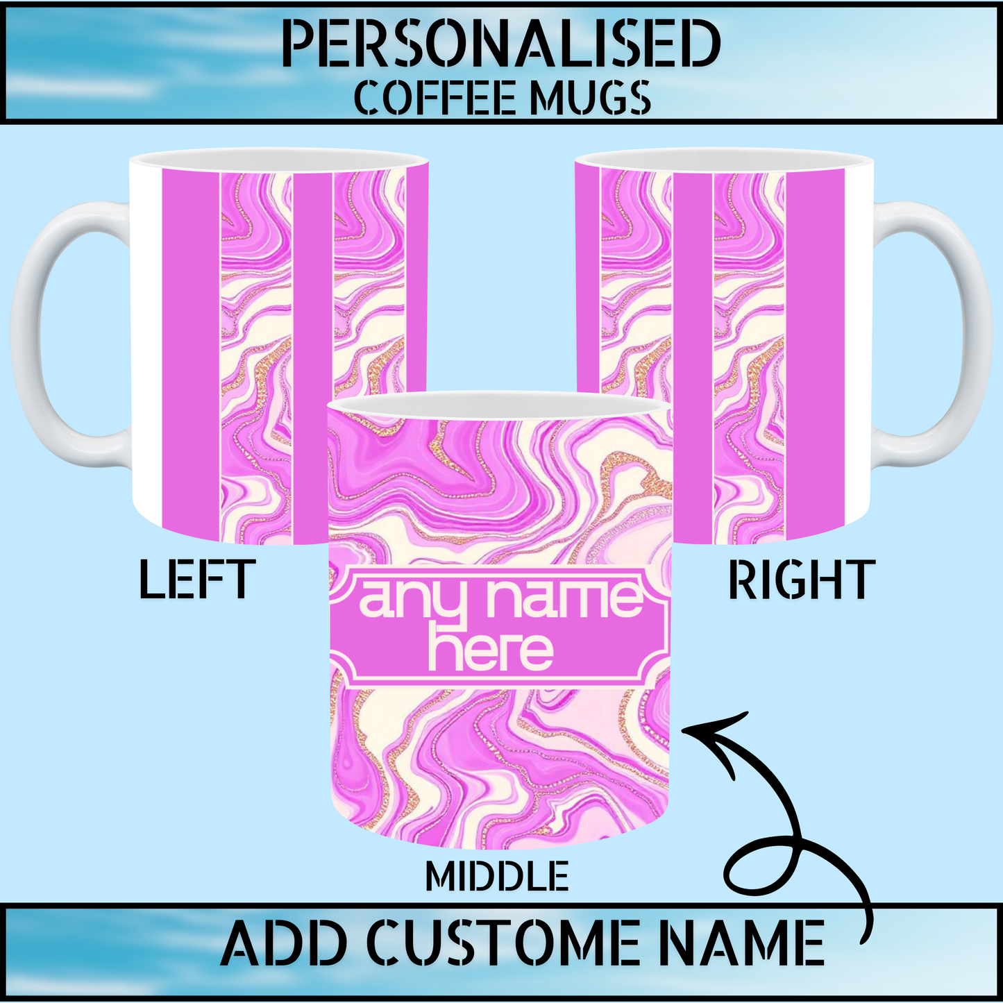 Pink Marble Art Personalised Name Coffee Mug