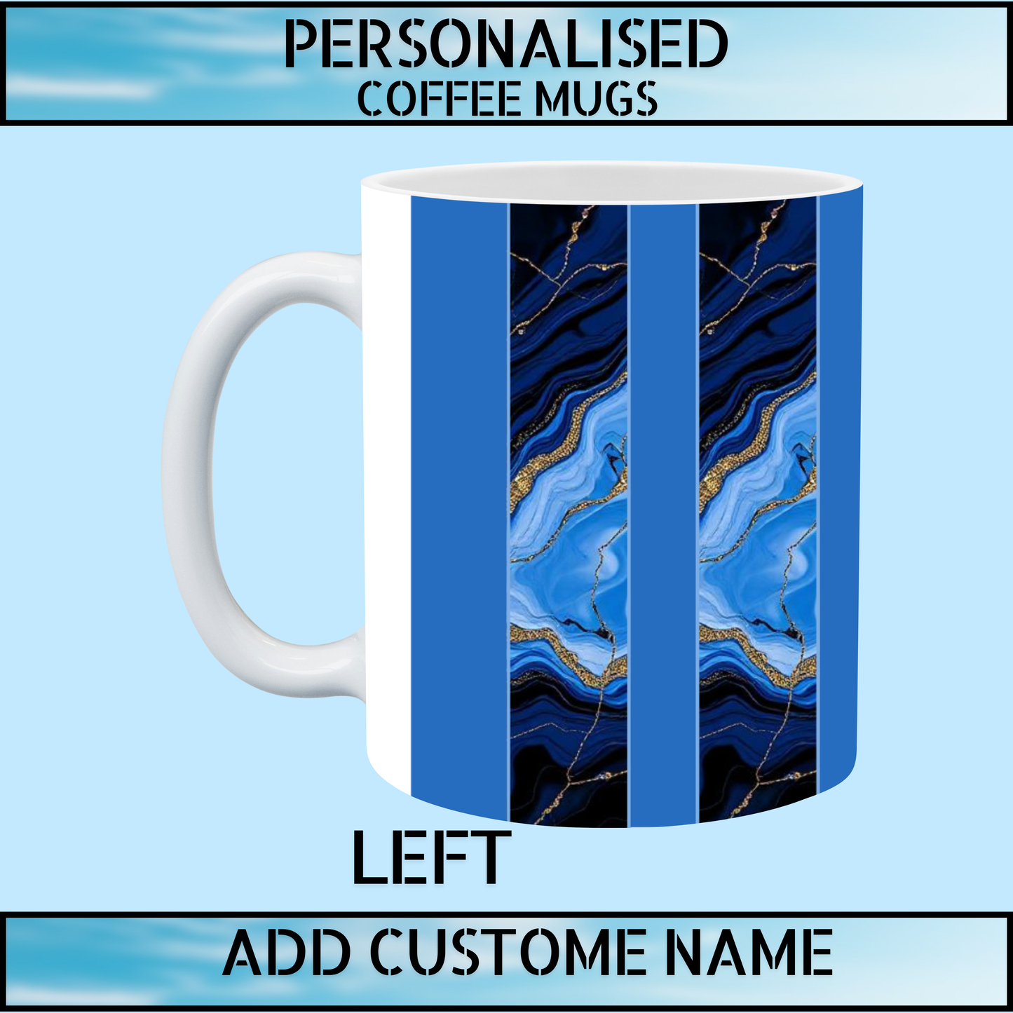 Premium Blue Marble Personalised Name Coffee Mug
