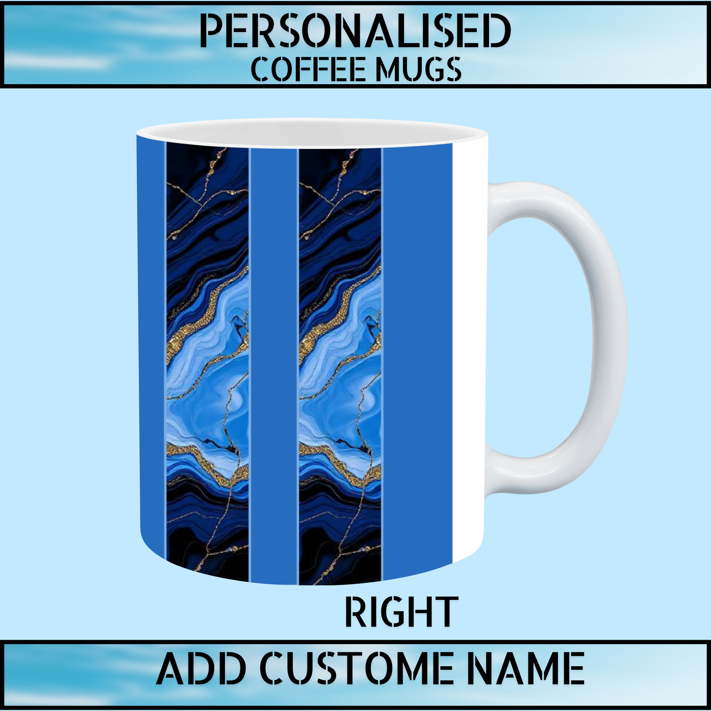 Premium Blue Marble Personalised Name Coffee Mug