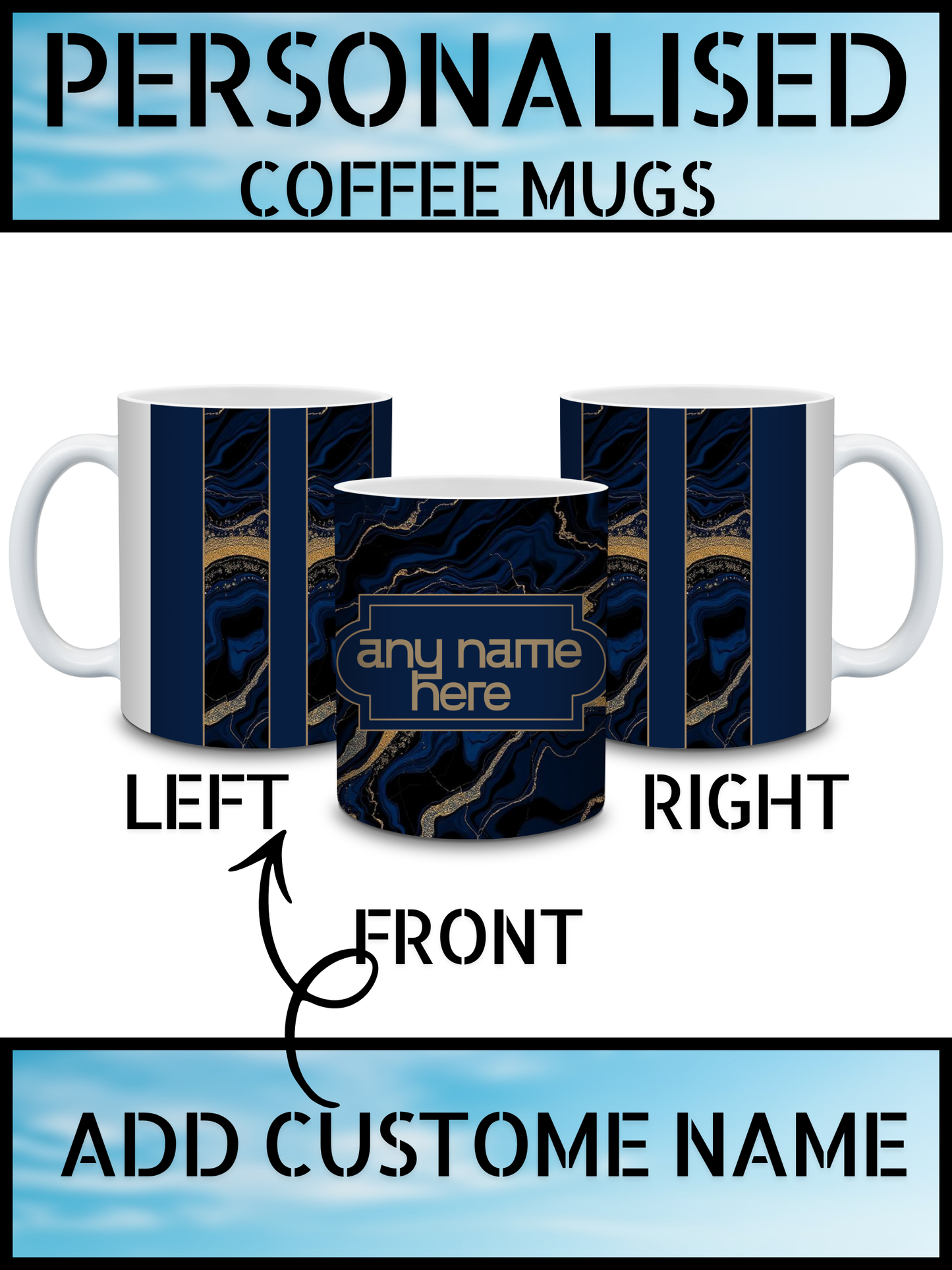 Personalised Name Marble Coffee Mug for Him