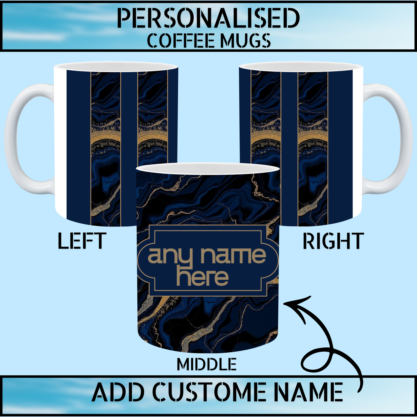 Personalised Name Marble Coffee Mug for Him