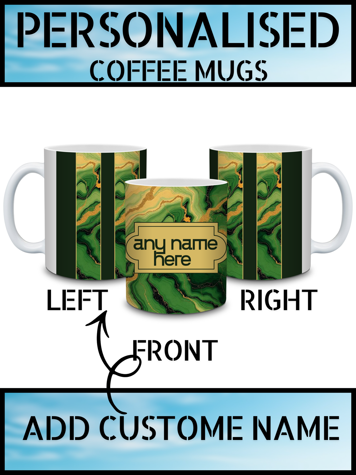 Teenage Boys Personalised Name Marble Coffee Mug