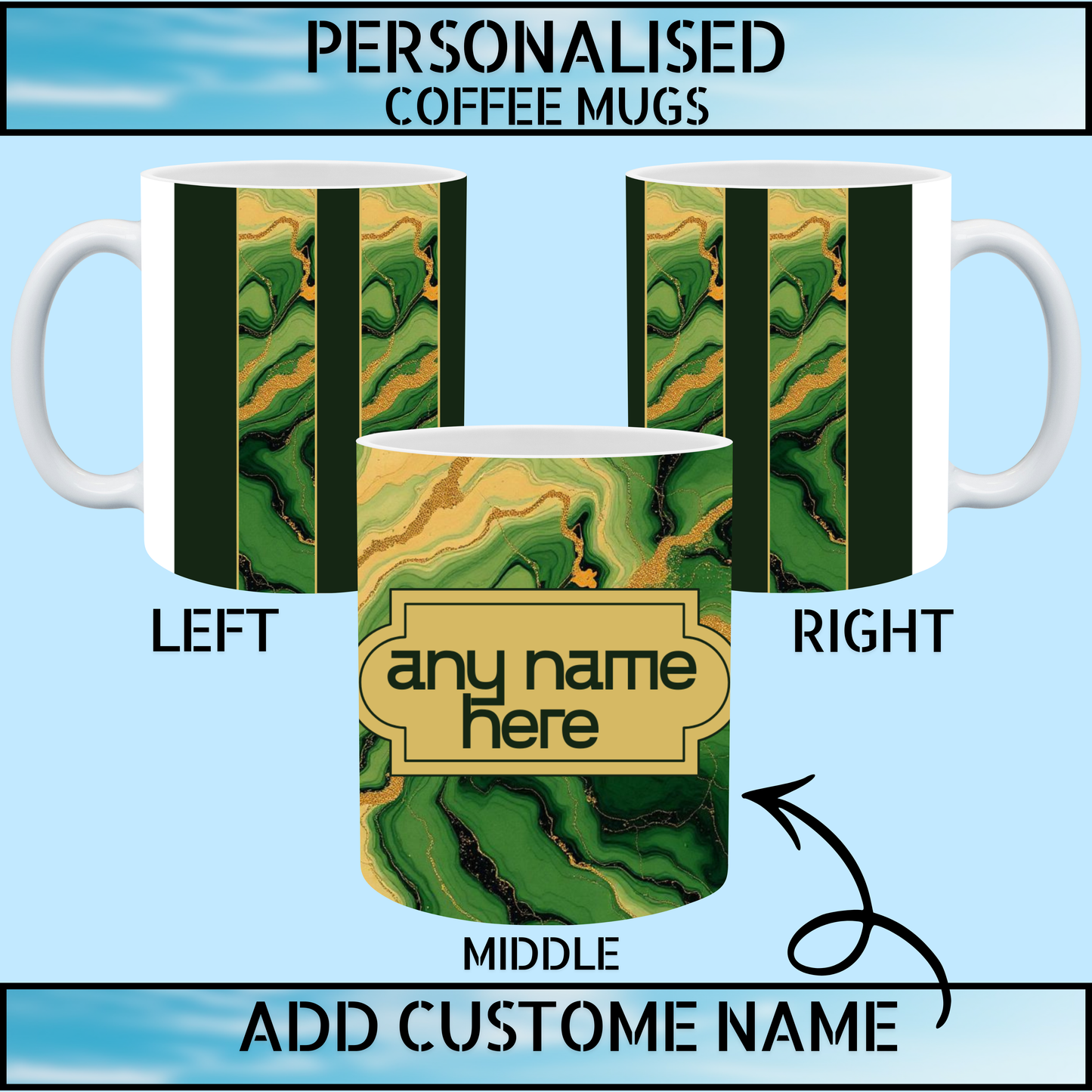 Teenage Boys Personalised Name Marble Coffee Mug