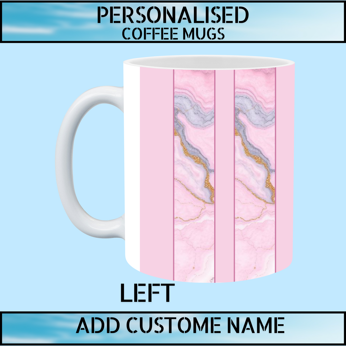 Pink Marble Heart Personalised Name Coffee Mug