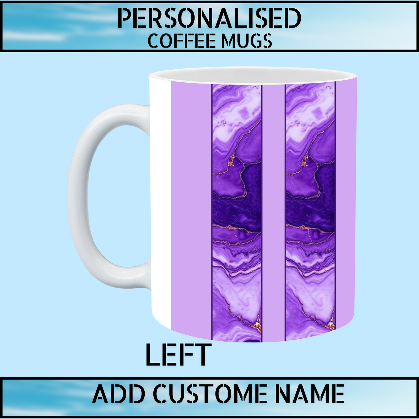 Purple Marble Heart Love Personalised Name Coffee Mug