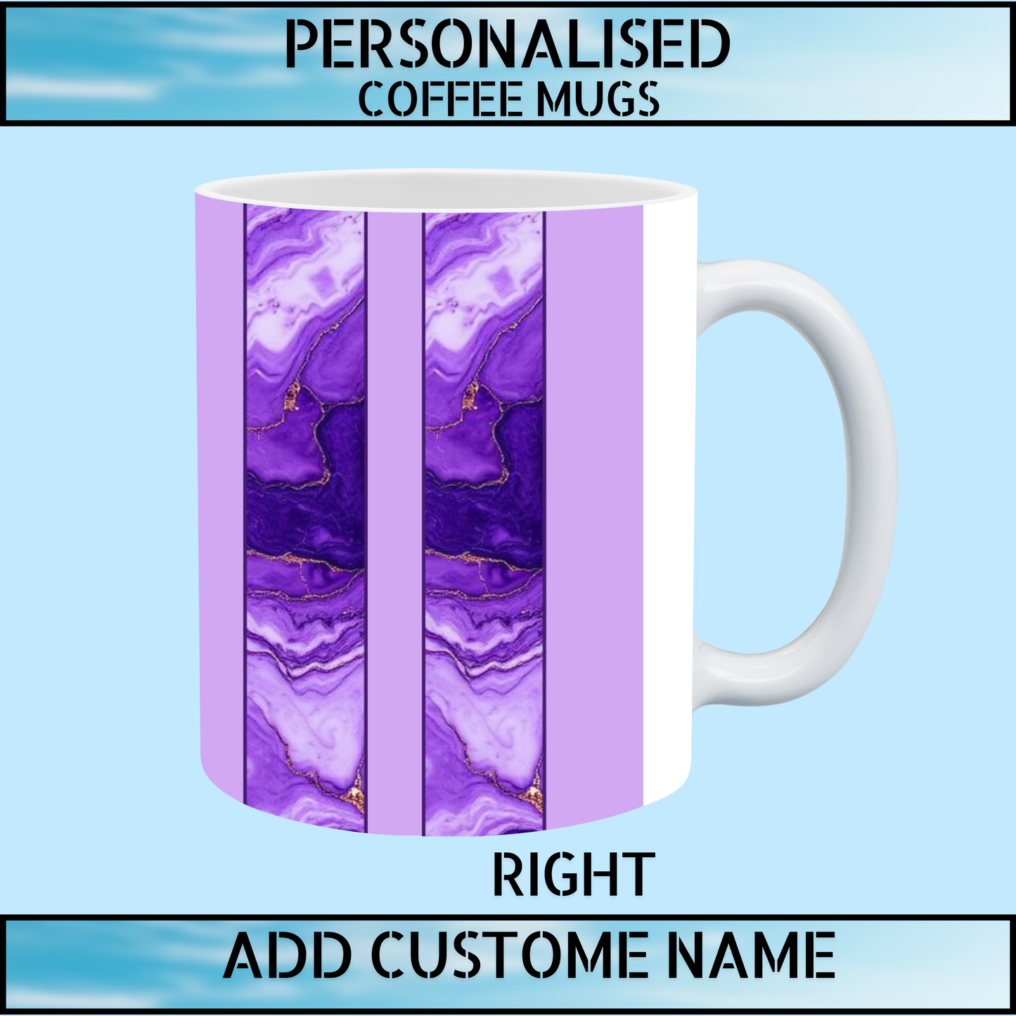 Purple Marble Heart Love Personalised Name Coffee Mug