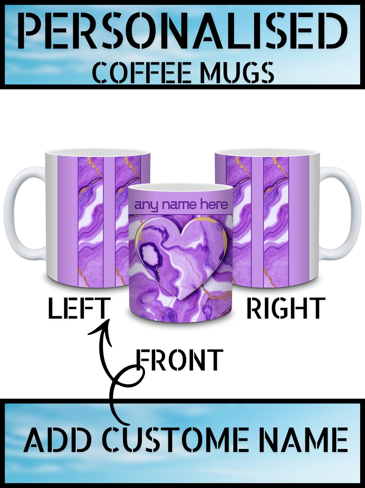 Cool & Elegant Purple Marble Personalised Name Coffee Mug