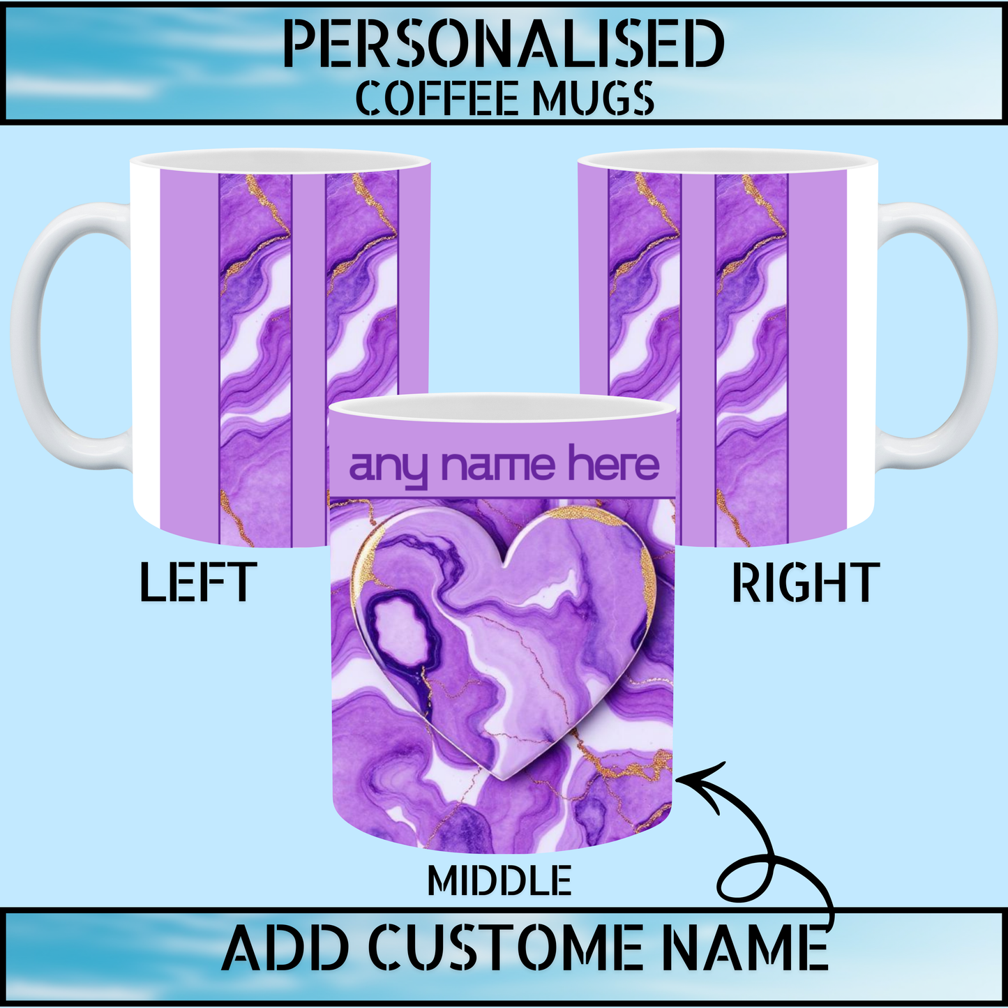 Cool & Elegant Purple Marble Personalised Name Coffee Mug