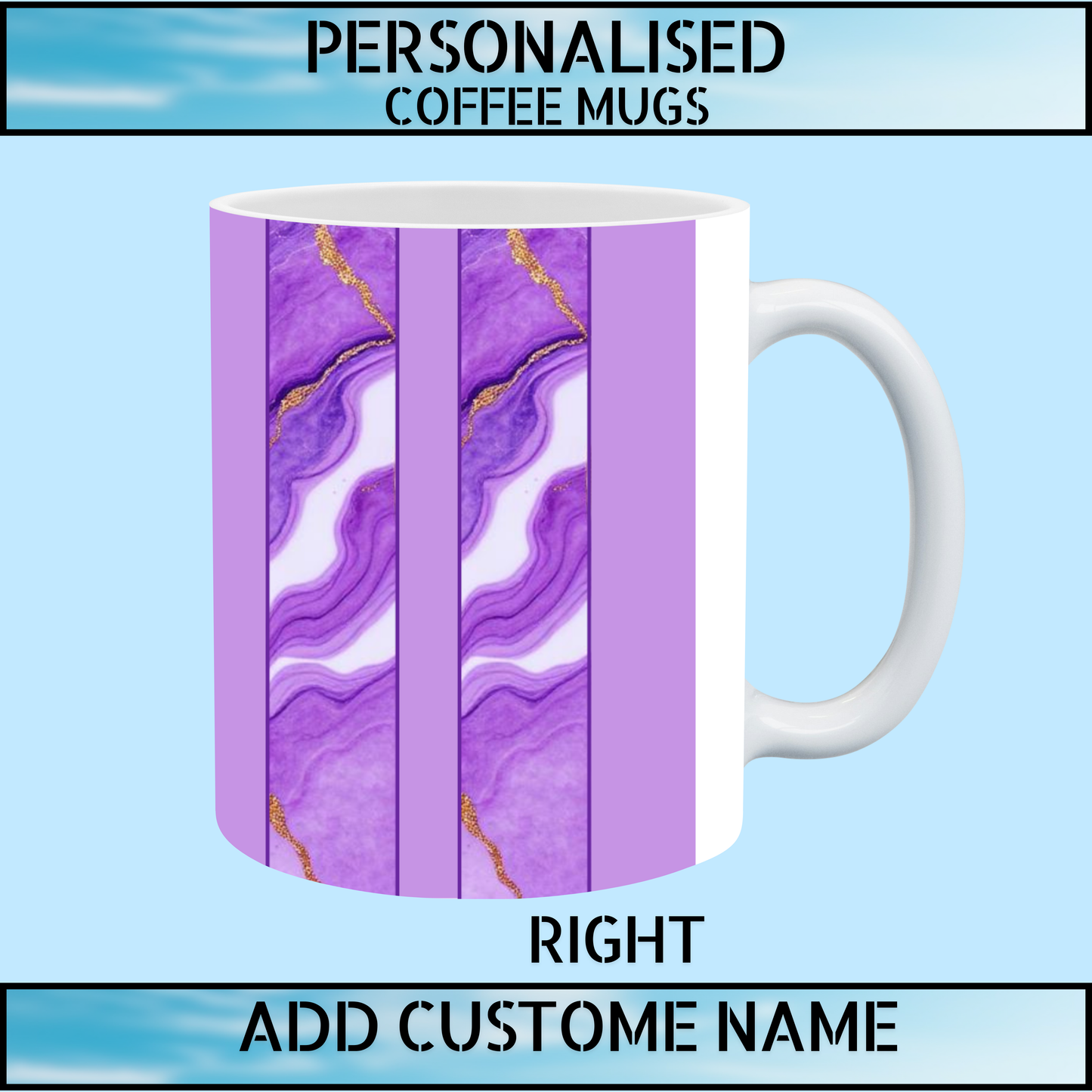 Cool & Elegant Purple Marble Personalised Name Coffee Mug