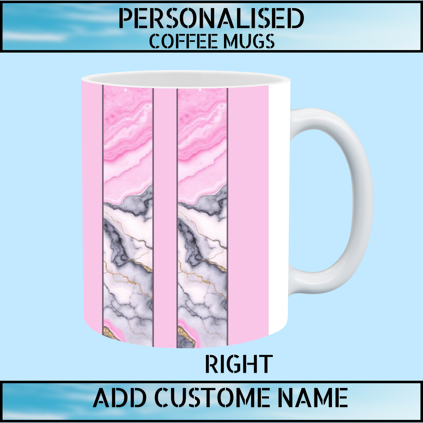 Pink Marble Heart Personalised Name Coffee Mug