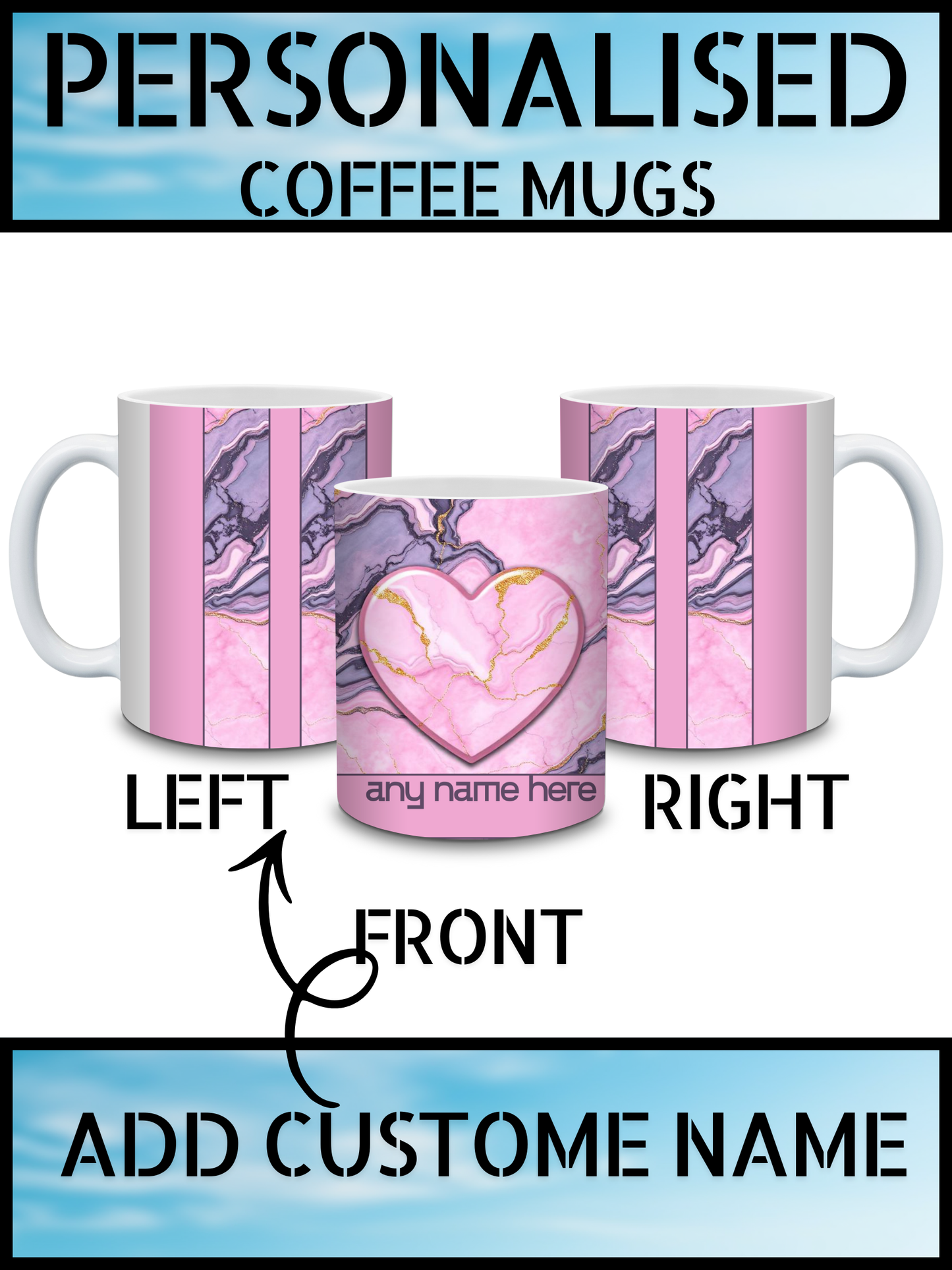 Personalised Marble Heart Name Coffee Mug for Her