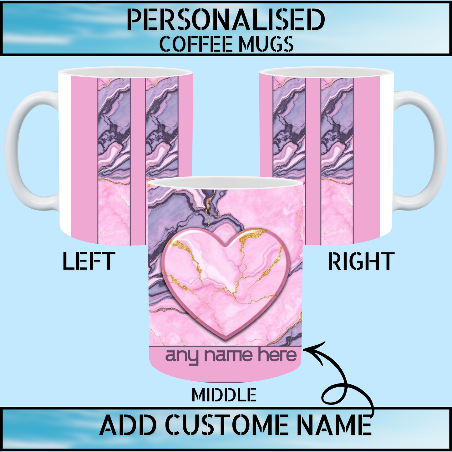 Personalised Marble Heart Name Coffee Mug for Her