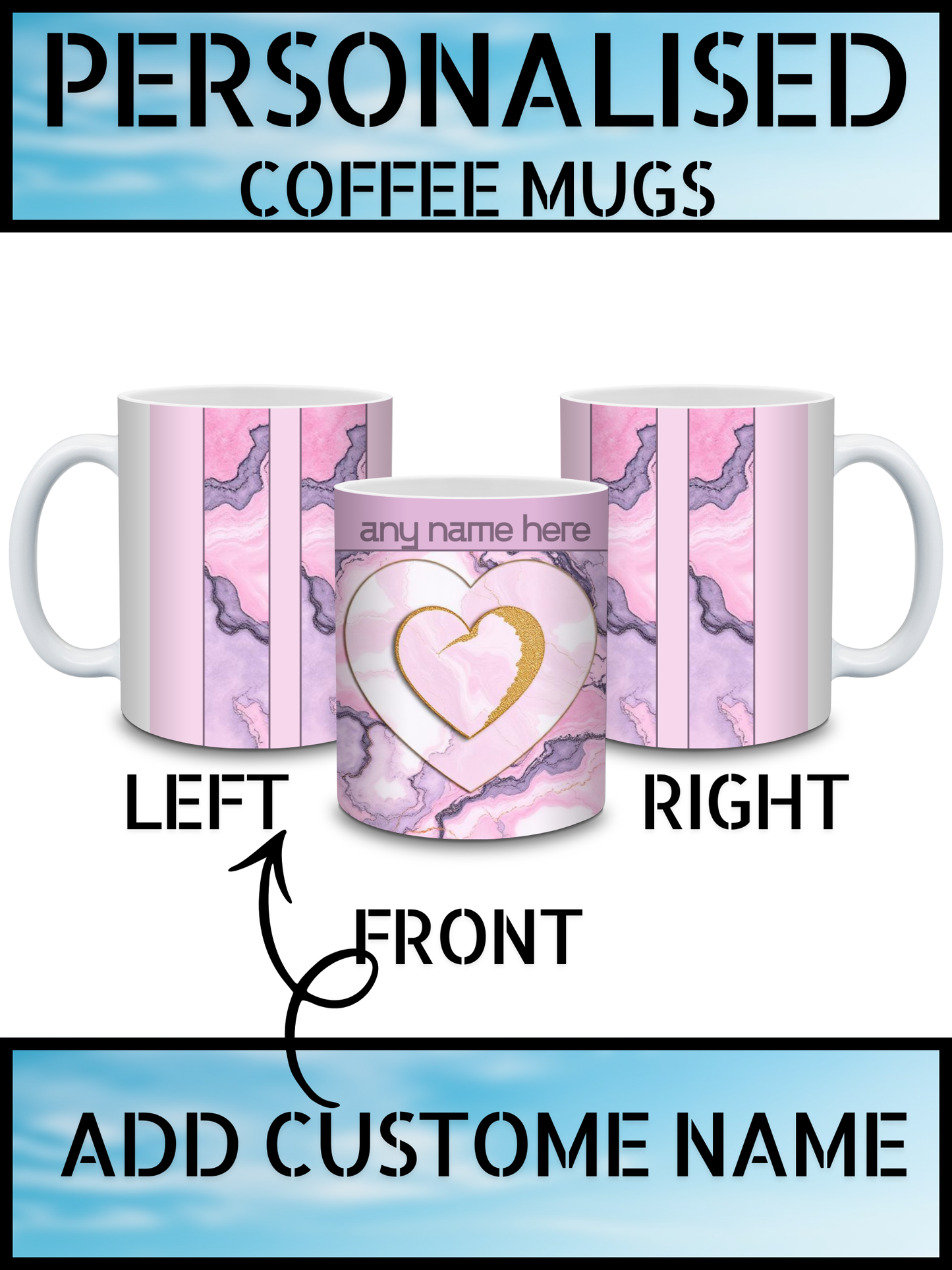 Personalised Marble Heart Coffee Mug Gift for Her
