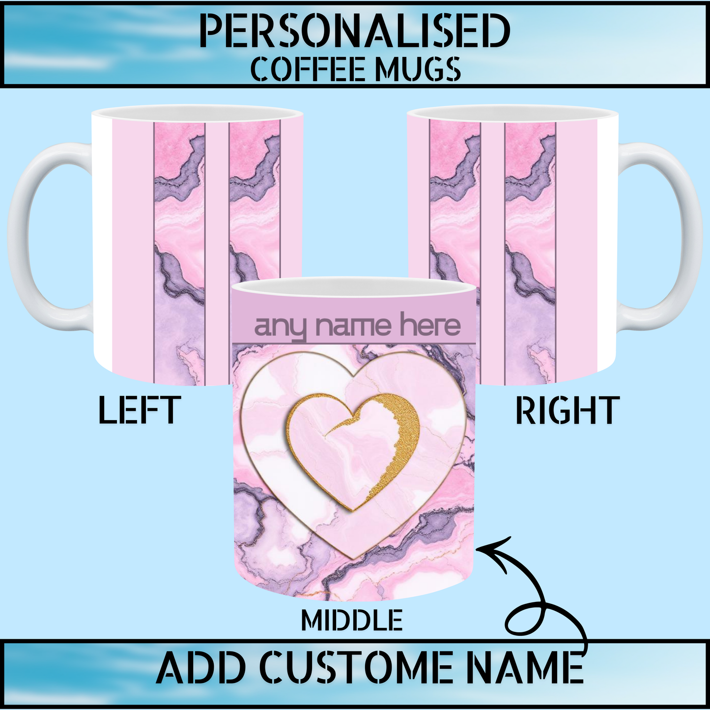 Personalised Marble Heart Coffee Mug Gift for Her