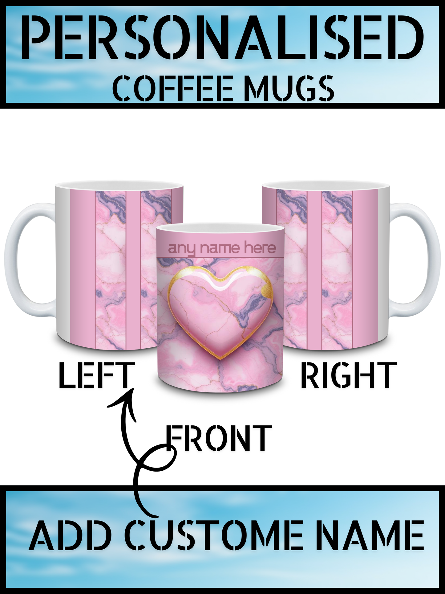 Cute Personalised Marble Heart Coffee Mug