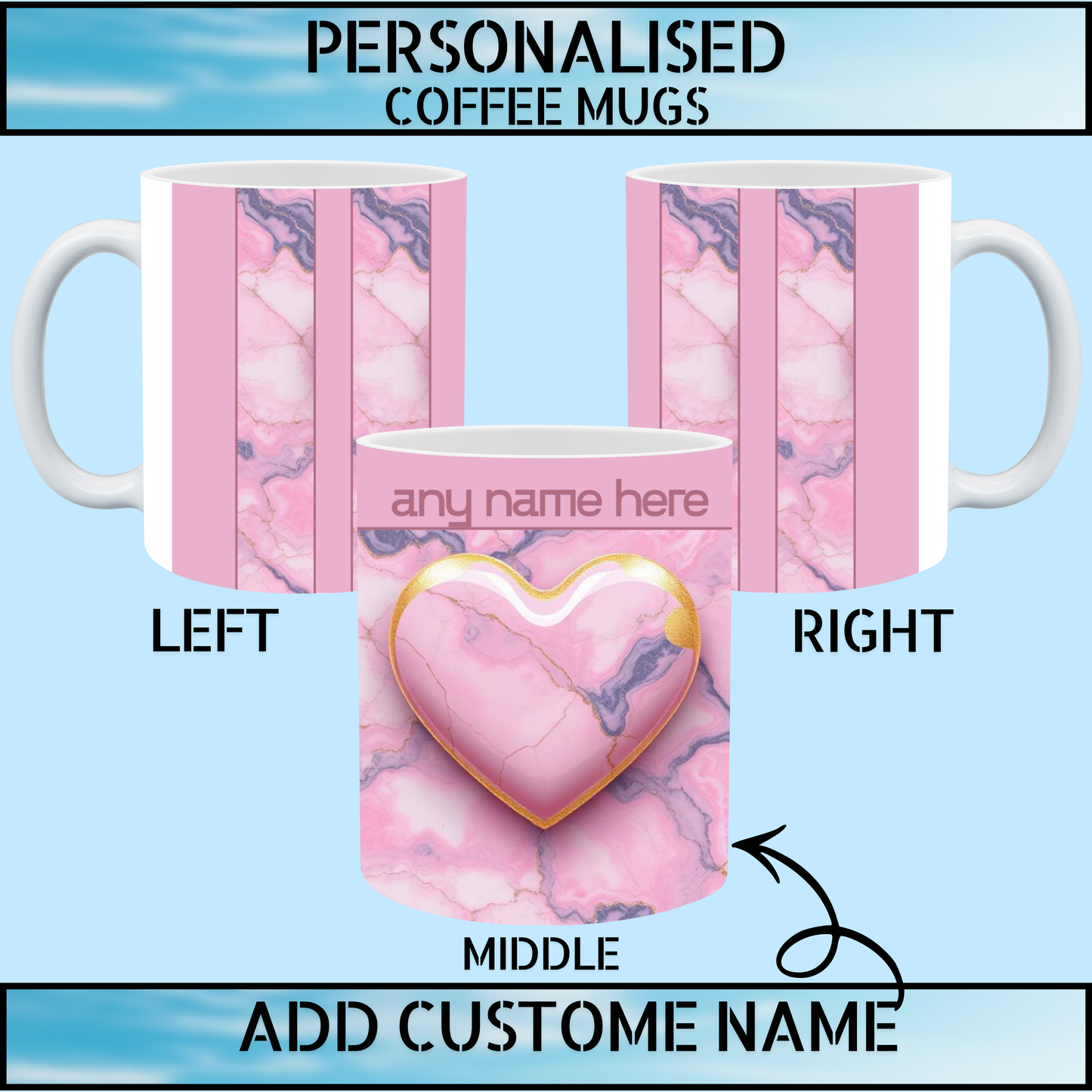 Cute Personalised Marble Heart Coffee Mug