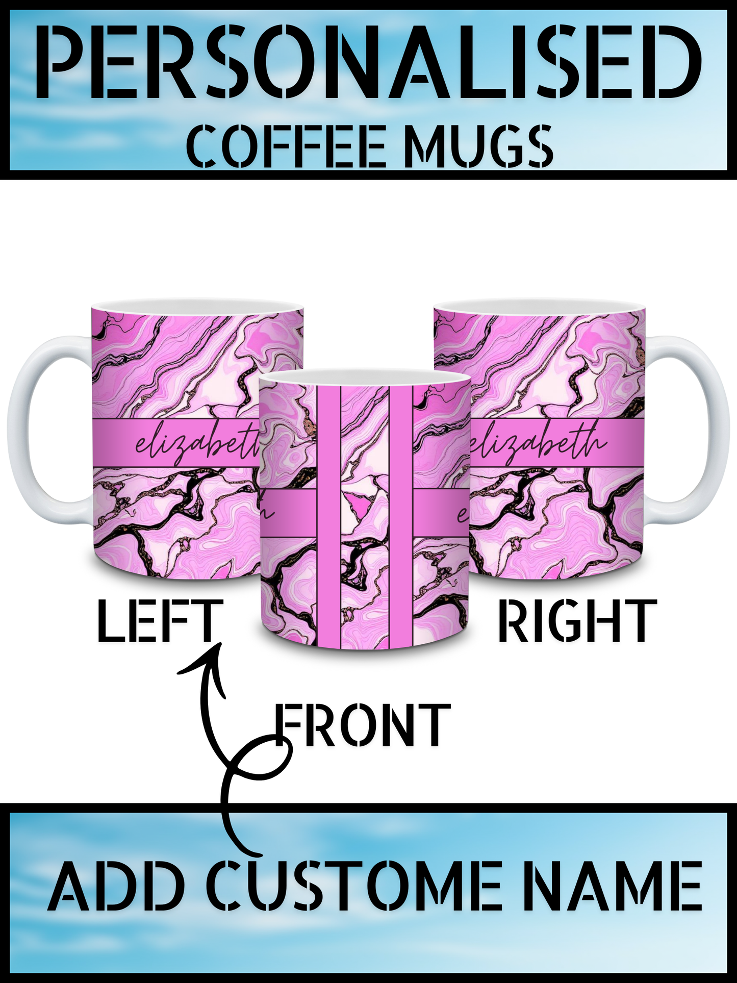 Personalised Pink Marble Name Coffee Mug